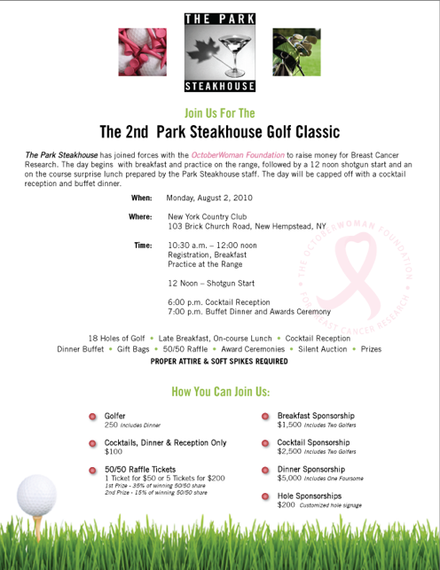 Join Us for the 2nd Annual Park Steakhouse Golf Classic
